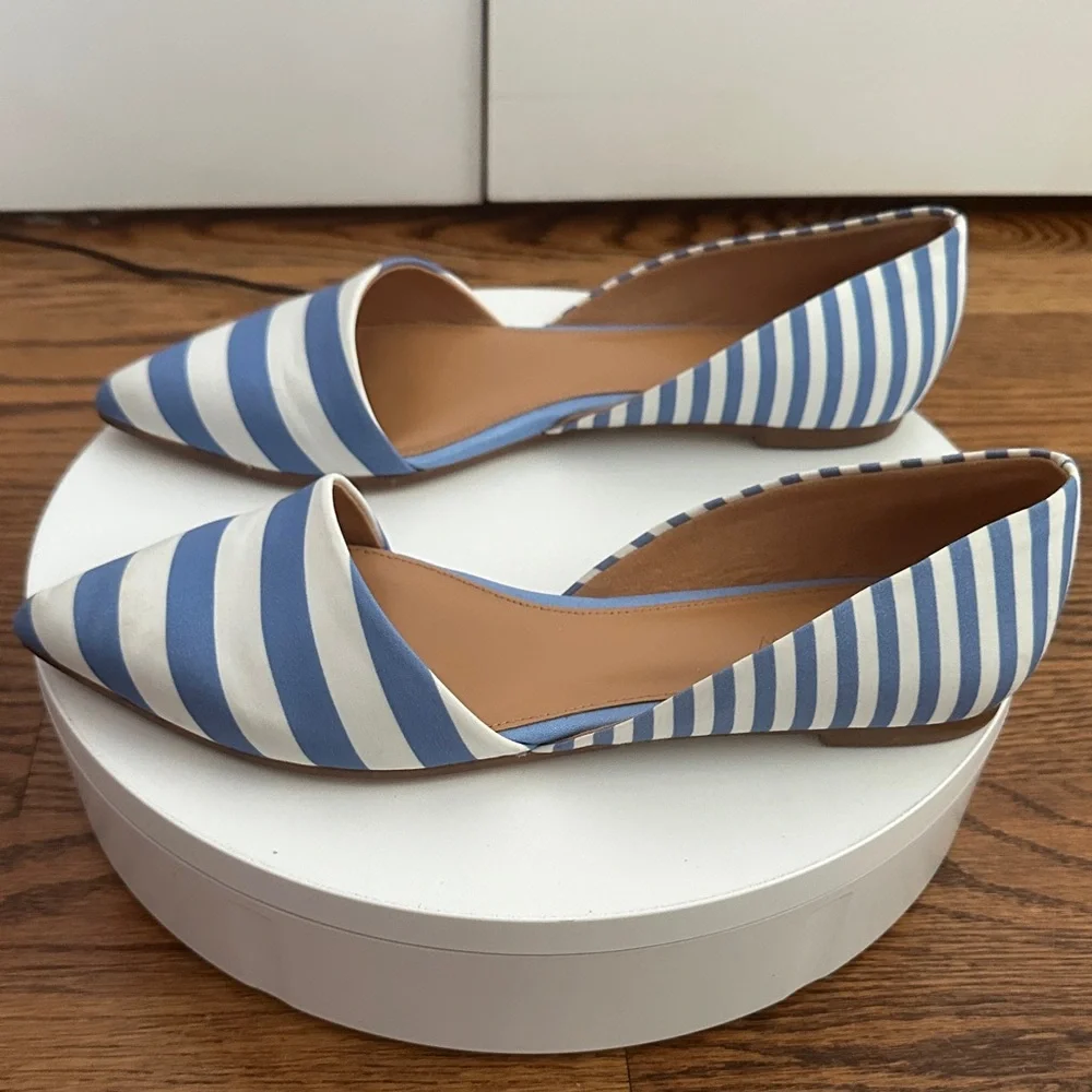 J. Crew White Blue Stripes Zoe D'Orsey Pointed Toe Nautical Cutout Flats Size 8 - Picture 4 of 9